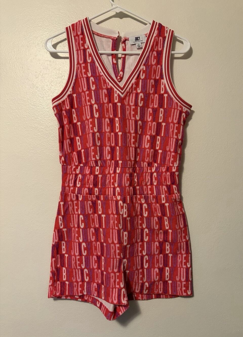 Juicy Couture Terry Romper Size XS Pink Logo Tank Sleeveless Y2K